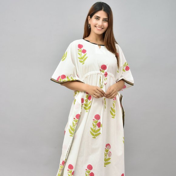Other - Hand Block Printed Cotton Kaftan Plus Size Tunic Floral Long Caftan